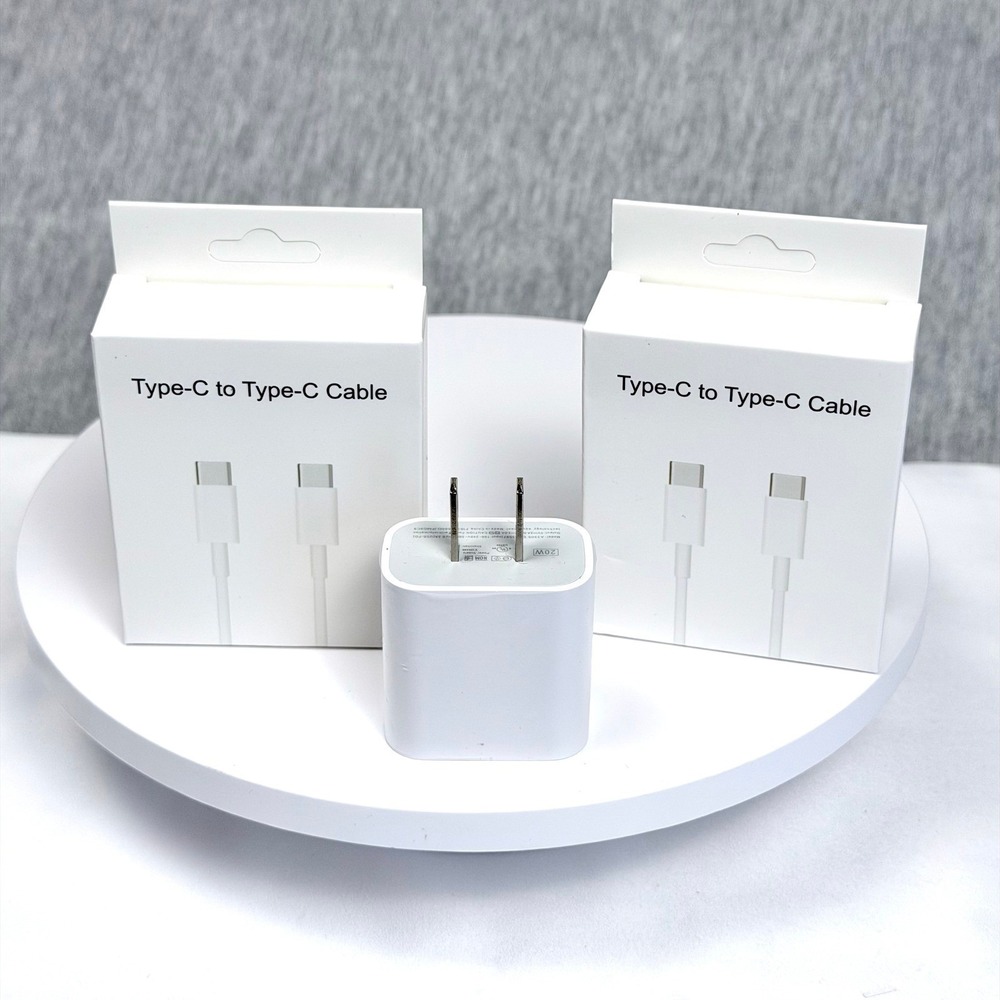 20W USB-C Power Adapter & 2 Type-C Cables White New Fast Charging Bundle